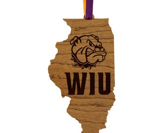 Western Illinois University WIU on State Ornament – Crafted from Cherry and Maple Wood