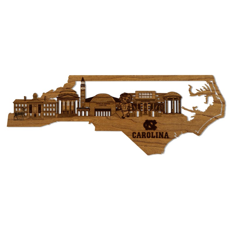 University of North Carolina Skyline Wall Hanging – Crafted from Cherry and Maple Wood Cherry
