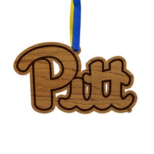University of Pittsburgh Pitt Ornament – Crafted from Cherry and Maple Wood – Pittsburgh Panthers