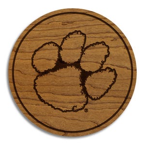 Clemson University Tiger Paw Coaster – Crafted from Cherry or Maple Wood