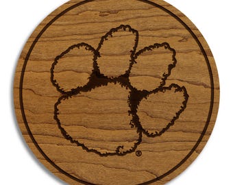 Clemson University Tiger Paw Coaster – Crafted from Cherry or Maple Wood – Clemson Tigers