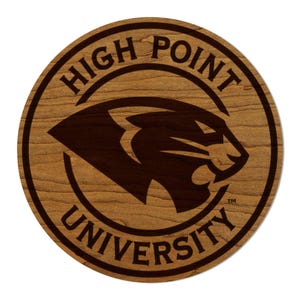 High Point University Circular Athletic Logo Wall Hanging - Crafted from Cherry or Maple Wood - High Point Panthers