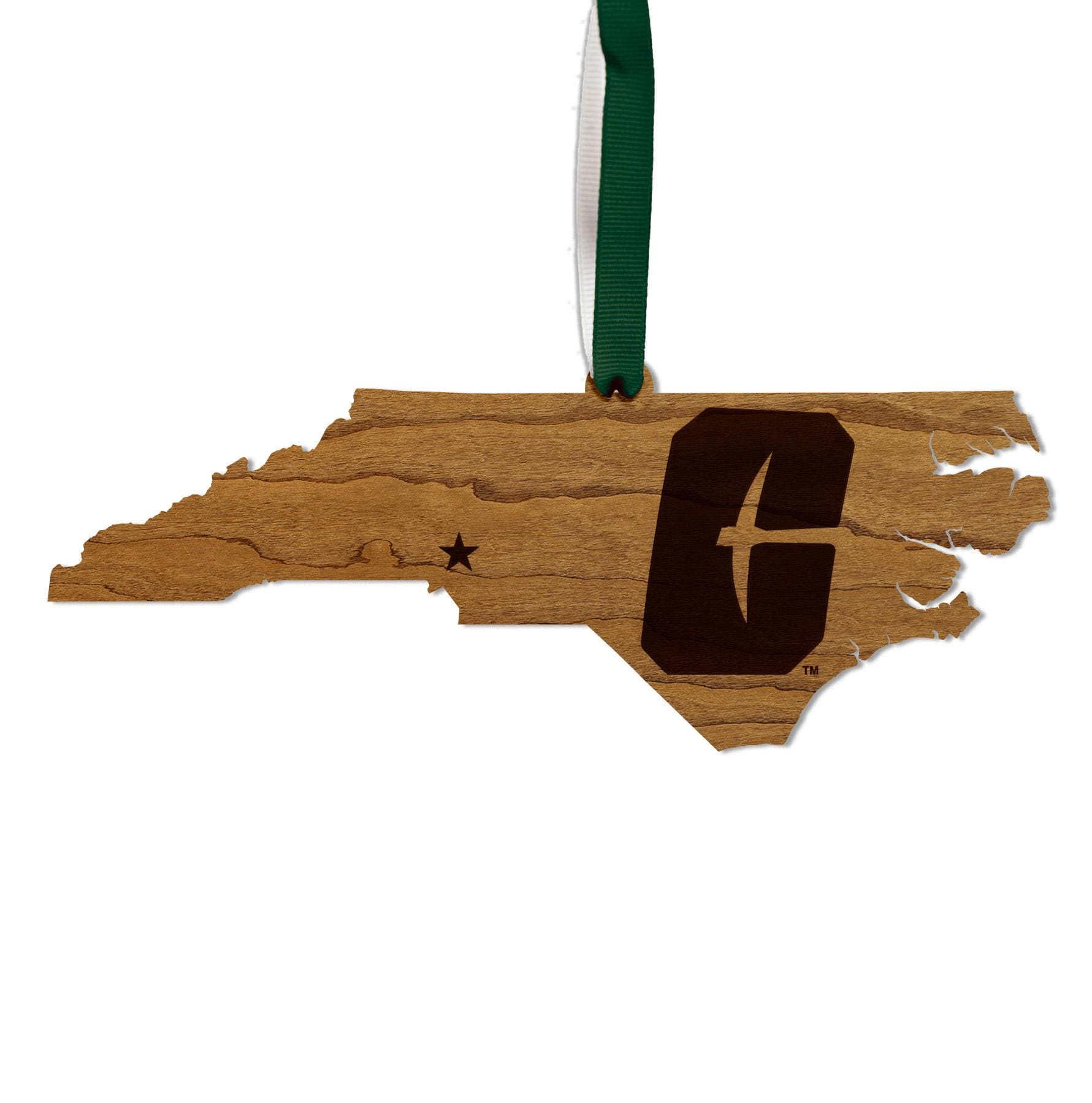 University of North Carolina at Charlotte All-In-C on State Ornament – Crafted from Cherry and Maple Wood – UNC Charlotte 49ers