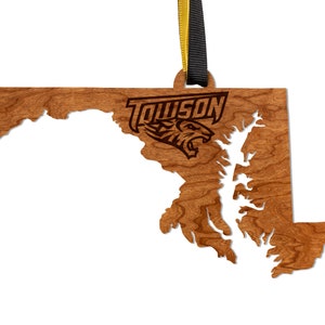 Towson University Tigers Ornament – Crafted from Cherry and Maple Wood – Click to see Multiple Designs Available – Towson University (TU)