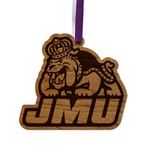 James Madison University Duke Dog Ornament – Crafted from Cherry and Maple Wood – JMU Dukes