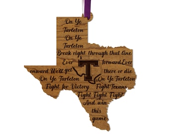 Tarleton State University Fight Song Ornament – Crafted from Cherry and Maple Wood