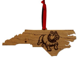 Gardner Webb University Bulldog on State Ornament – Crafted from Cherry Wood