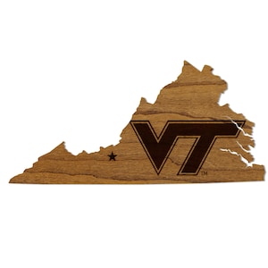 Virginia Tech VT on State Magnet - Crafted from Cherry or Maple Wood - Virginia Tech Hokies