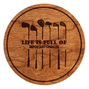 Golf Coaster – Click to See Multiple Designs – Crafted from Cherry or Maple Wood