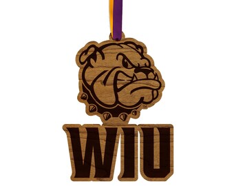 Western Illinois University WIU Stack Ornament – Crafted from Cherry and Maple Wood