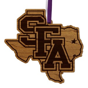Stephen F Austin SFA on State Ornament – Crafted from Cherry and Maple Wood – SFA Lumberjacks