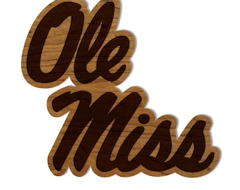 Tapiz de pared con el logo de Ole Miss - Fabricado en madera de cerezo o arce.