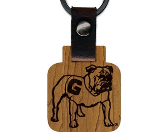 Georgia Retro Bulldog Wooden Keychain – Crafted from Cherry or Maple Wood