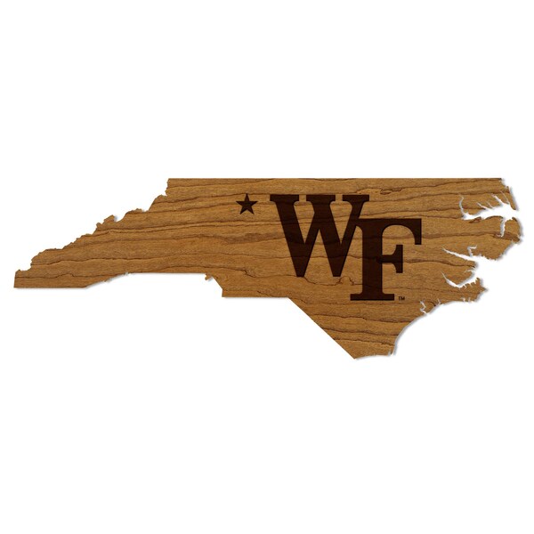 Wake Forest University WF Logo on State Wall Hanging - Crafted from Cherry and Maple Wood - Wake Forest Demon Deacons