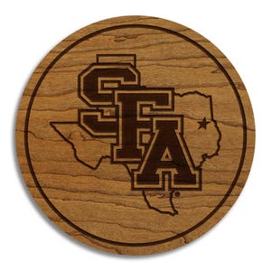 Stephen F. Austin State Logo Coaster – Crafted from Cherry or Maple Wood