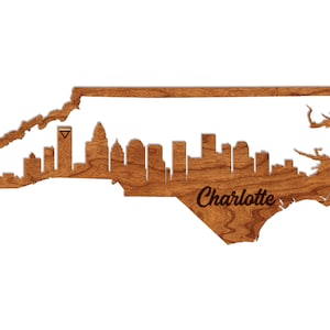 Charlotte North Carolina Skyline Wall Hanging – Crafted from Cherry Wood