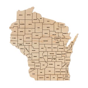 Wisconsin County Map Wall Hanging - Crafted from Cherry or Maple Wood
