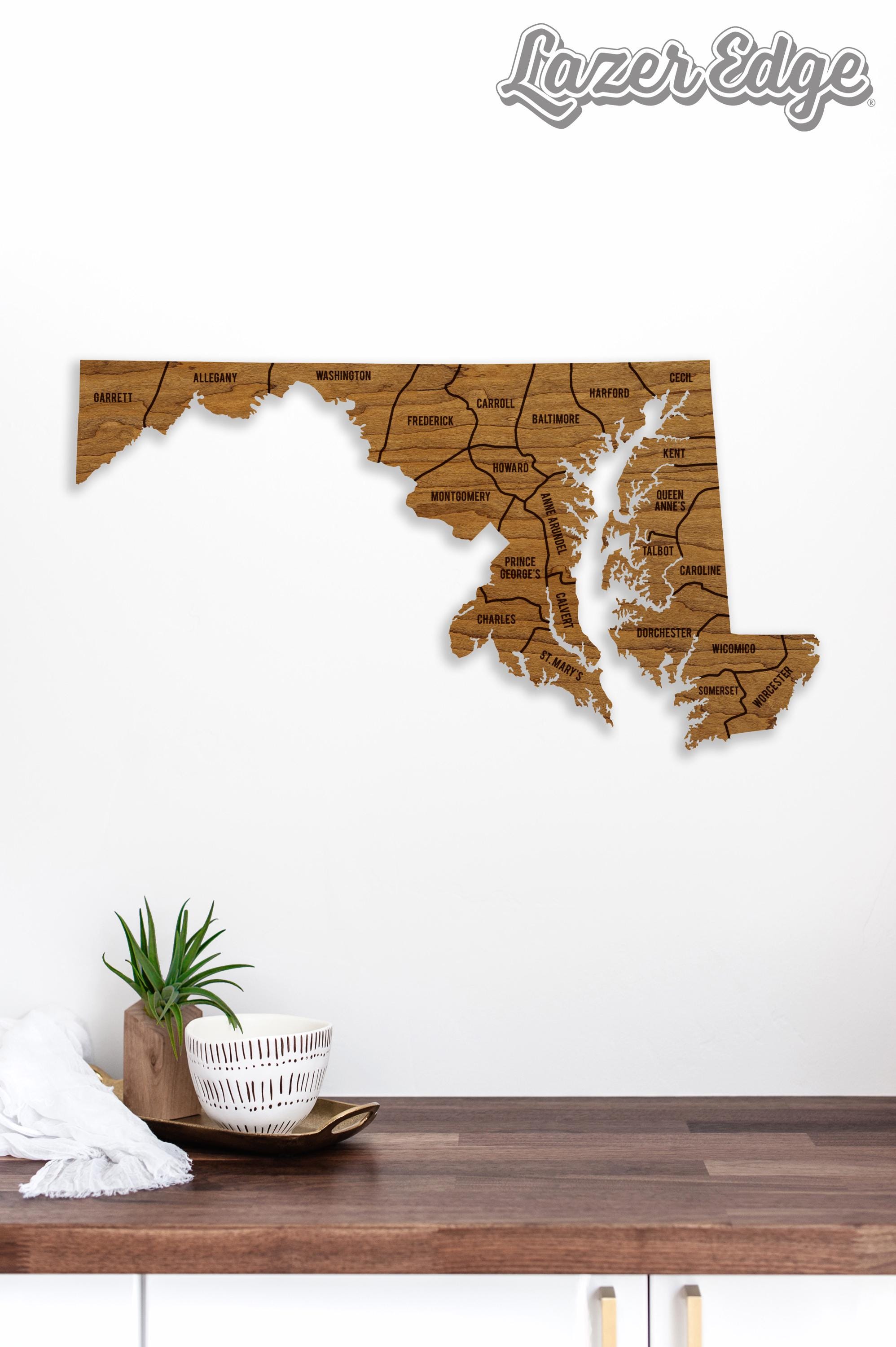 Maryland County Map Wall Hanging - Crafted From Cherry or Maple