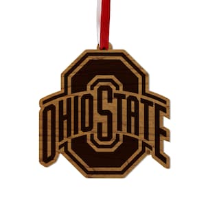 Ohio State University Block O Ornament – Crafted from Cherry and Maple Wood – Ohio State Buckeyes