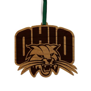 Ohio University Bobcats Ornament – Crafted from Cherry and Maple Wood – Ohio University Bobcats