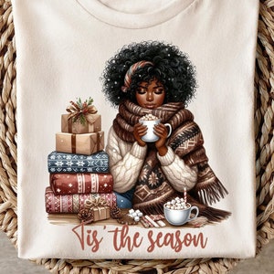 Black Girl Christmas Clipart,  Christmas Illustrations Black Girl, Christmas Clip Art, Black Woman Winter Christmas Clipart