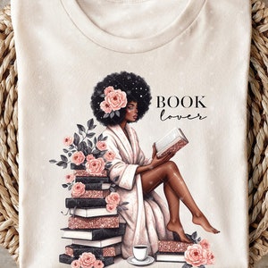 Black Girls Reading Clipart, Book Lover Clipart, Booktrover Clipart, Black Girl Reading, Girl With Coffee Clipart, Black Girl Art Introvert