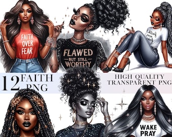 12 Black Girl Faith Clipart, Black Woman Praying Clipart, Jesus and Faith Sublimation PNG Files, African American, Black Girl Clipart Bundle