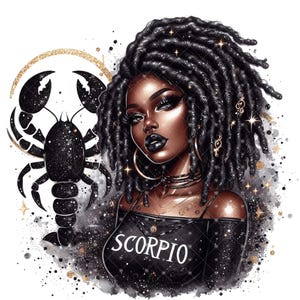 Skorpion Sternzeichen Clip Art. Skorpion Sternzeichen, Skorpion Sublimation, Skorpion PNG-Datei, schwarzes Afro Skorpion Zeichen, Skorpion Zeichen, schwarze Frau png