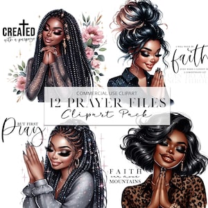 黒人女性の信仰のクリップアート、黒人少女の祈りのクリップアート、イエスと信仰の昇華 PNG ファイル、アフリカ系アメリカ人、黒人少女のクリップアート バンドル