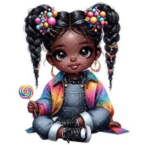 Klein zwart meisje, png-bestand. Schattig klein zwart meisje clipart, zwart jong meisje png, Chibi Black Girl png, trendy clip art Afro Braids sublimatie