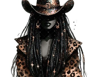 Black Country Girl PNG File - Tshirt Designs -  Sublimation PNG Files - African American Cowgirl - Afro Braids  - Country Black Girl Clipart