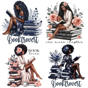 Zwarte meisjes lezen clipart, boekenliefhebber clipart, zelfliefde clipart, zwarte meid lezing, meisje met koffie clipart, zwarte meid kunst introvert