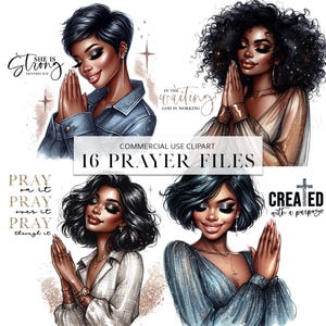 Black Women Faith Clipart, Black Girl Praying  Clipart, Jesus and Faith Sublimation PNG Files, African American, Black Girl Clipart Bundle