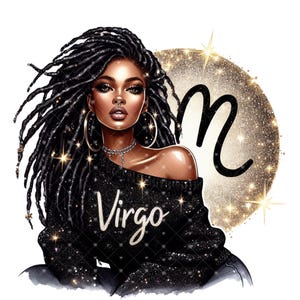 Mulher negra Virgem Zodíaco Clip Art, Signo de Virgem, Sublimação de Virgem, Arquivo PNG de Virgem, Signo de Virgem Afro Negro, Signo de Virgem, Garota Negra PNG