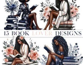 Black Girls Reading Clipart, Book Lover Clipart, Self Love Clipart, Black Girl Reading, Girl With Coffee Clipart, Black Girl Art Introvert