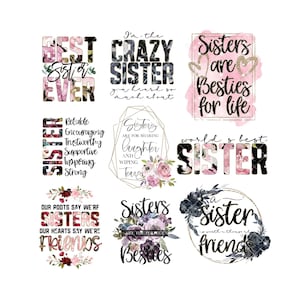 Schwester Zitate Sublimationspaket – Tassen- und Tumbler-Designs – PNG-Dateien – lustige sentimentale Zitate = Blumendesigns – Schwestergeschenke – Cricut