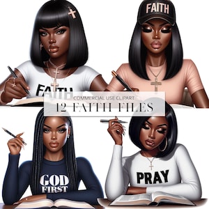 Faith Clipart, Black Woman Praying Clipart, Jesus and Faith Sublimation PNG Files, African American, Black Girl Clipart Bundle