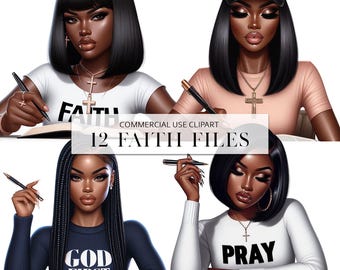Faith Clipart, Black Woman Praying Clipart, Jesus and Faith Sublimation PNG Files, African American, Black Girl Clipart Bundle