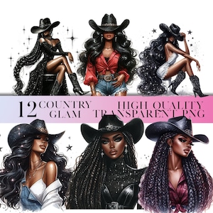 Black cowgirl clipart, land zwarte vrouw clipart, zwarte vrouw sublimatie png-bestanden, African American cowgirl, Black Girl clipart bundel