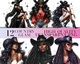 Black Cowgirl Clipart, Country Black Woman Clipart, Black Woman Sublimation PNG Files, African American Cowgirl, Black Girl Clipart Bundle