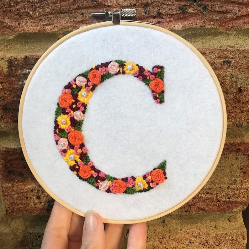Floral Letter E HandEmbroidery Pattern Digital PDF Download Instant Download Floral Hand Embroidery Instructions /& Letter pattern PDF