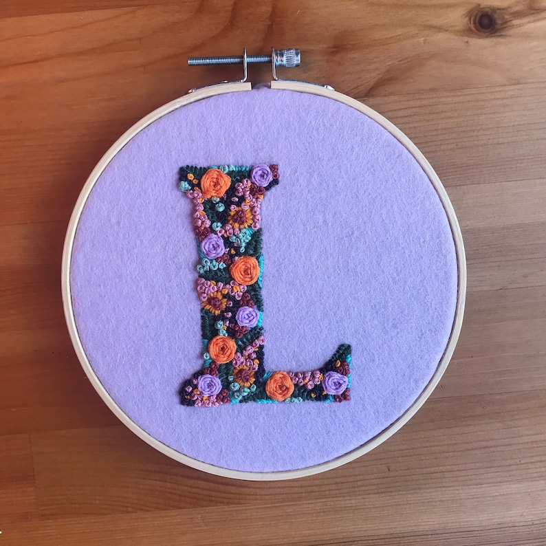 Floral Letter E HandEmbroidery Pattern Digital PDF Download Instant Download Floral Hand Embroidery Instructions /& Letter pattern PDF