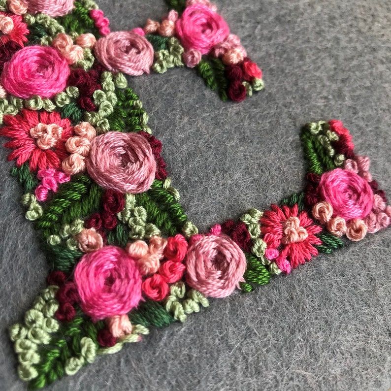 Floral Letter E HandEmbroidery Pattern Digital PDF Download Instant Download Floral Hand Embroidery Instructions /& Letter pattern PDF