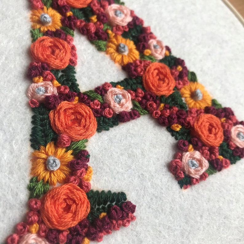 Floral Letter E HandEmbroidery Pattern Digital PDF Download Instant Download Floral Hand Embroidery Instructions /& Letter pattern PDF