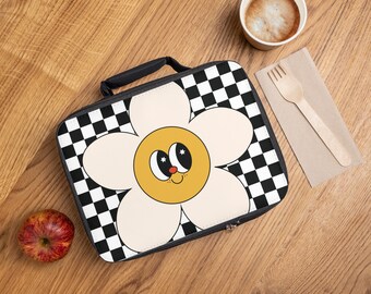 Leuke geruite retro vintage-geïnspireerde Daisy lunchtas voor school en werk, nostalgie lunchtas