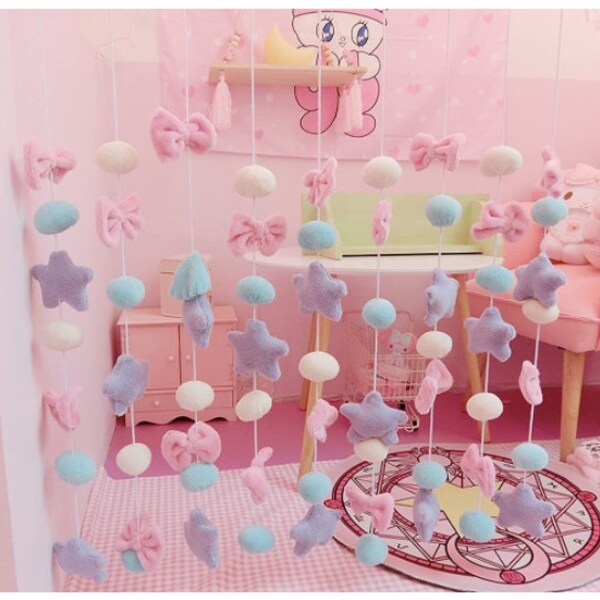 Cute Pastel Kawaii Room Wall Decor Hanging Garland Tapestry Wall Art