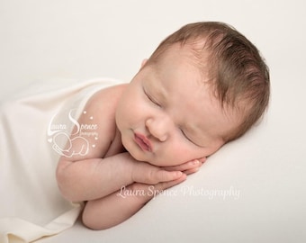 Stretchy Newborn Photography Prop Set: Cream Blanket, Wrap, Hat & Tieback