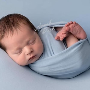 Pouf pour nouveau-né extensible et couverture pour pose, écharpe de portage, chapeau et embrasse, ton bleu bébé, couverture pour nouveau-né, accessoires pour nouveau-né