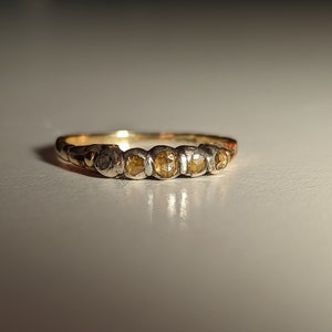 Antique Georgian Revival 14k Gold + Silver Rose Cut Diamond Half Hoop