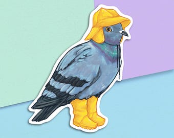 Rainy Pigeon Stickers | Cute Animal Stickers | 3 Inch Die Cut
